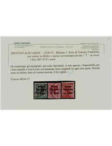 TRENTINO (BZ1) 1918-19 Venezia Tridentina (T in rosso) 3v us ©