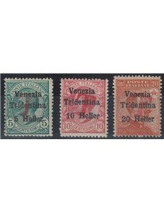 TRENTINO (BZ1) 1918-19 Venezia Tridentina (T in red) 3v MH* ©