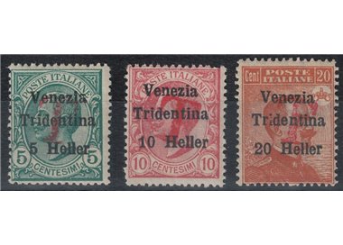 TRENTINO (BZ1) 1918-19 Venezia Tridentina (T in rosso) 3v MH* ©
