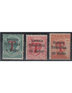 TRENTINO (BZ1) 1918-19 Venezia Tridentina (T in rosso) 3v MNH** ©