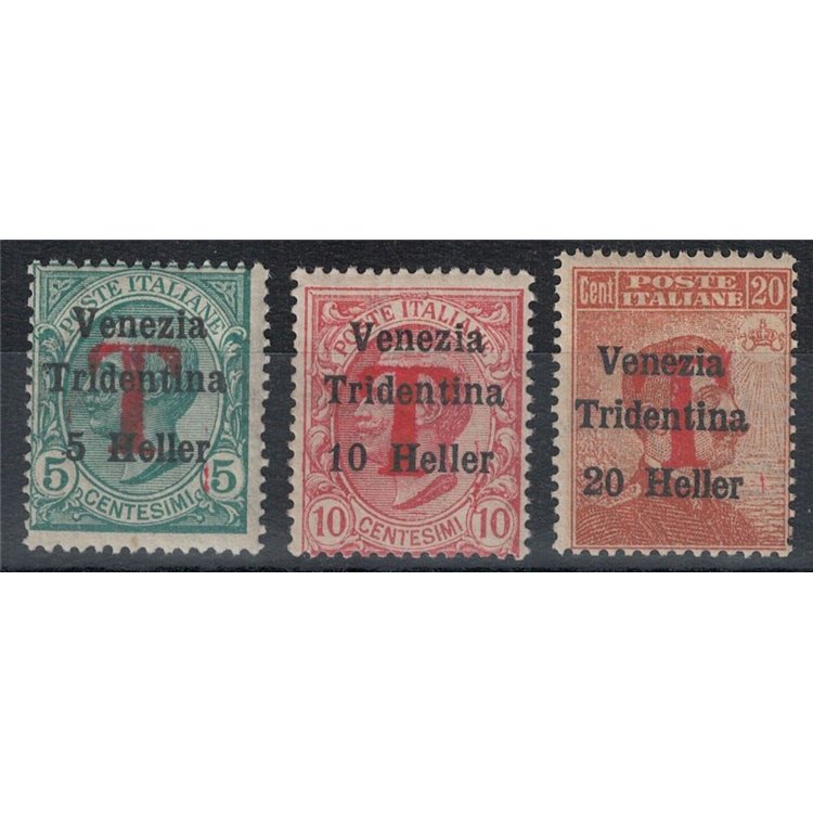 TRENTINO (BZ1) 1918-19 Venezia Tridentina (T in red) 3v MNH** ©