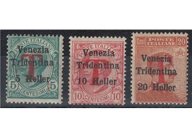 TRENTINO (BZ1) 1918-19 Venezia Tridentina (T in red) 3v MNH** ©