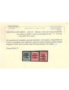 TRENTINO (BZ1) 1918-19 Venezia Tridentina (T in rosso) 3v MNH** ©