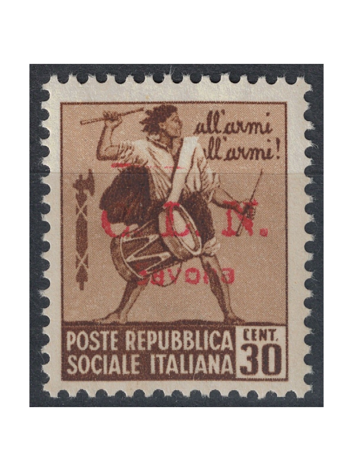 SAVONA 1945 Monumenti distrutti 30c (filigrana ♔) MH* ©