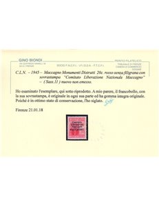 MACCAGNO 1945 Monumenti distrutti 20c rosa (non emesso) MNH** ©