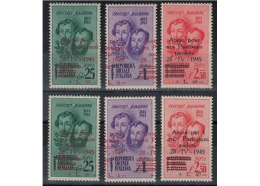 AOSTA 1945 Variety Fratelli Bandiera (overprint strong moved) 6v MNH** ©
