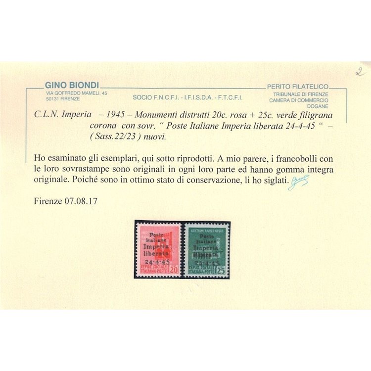 IMPERIA 1945 Monumenti distrutti (non emessi) 2v MNH** ©