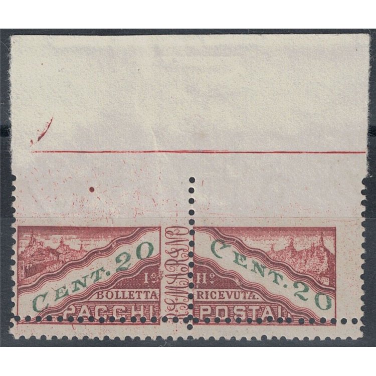 SAN MARINO 1945 Variety 20c postal parcels (nd + double perforation) MNH**