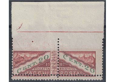 SAN MARINO 1945 Variety 20c postal parcels (nd + double perforation) MNH**
