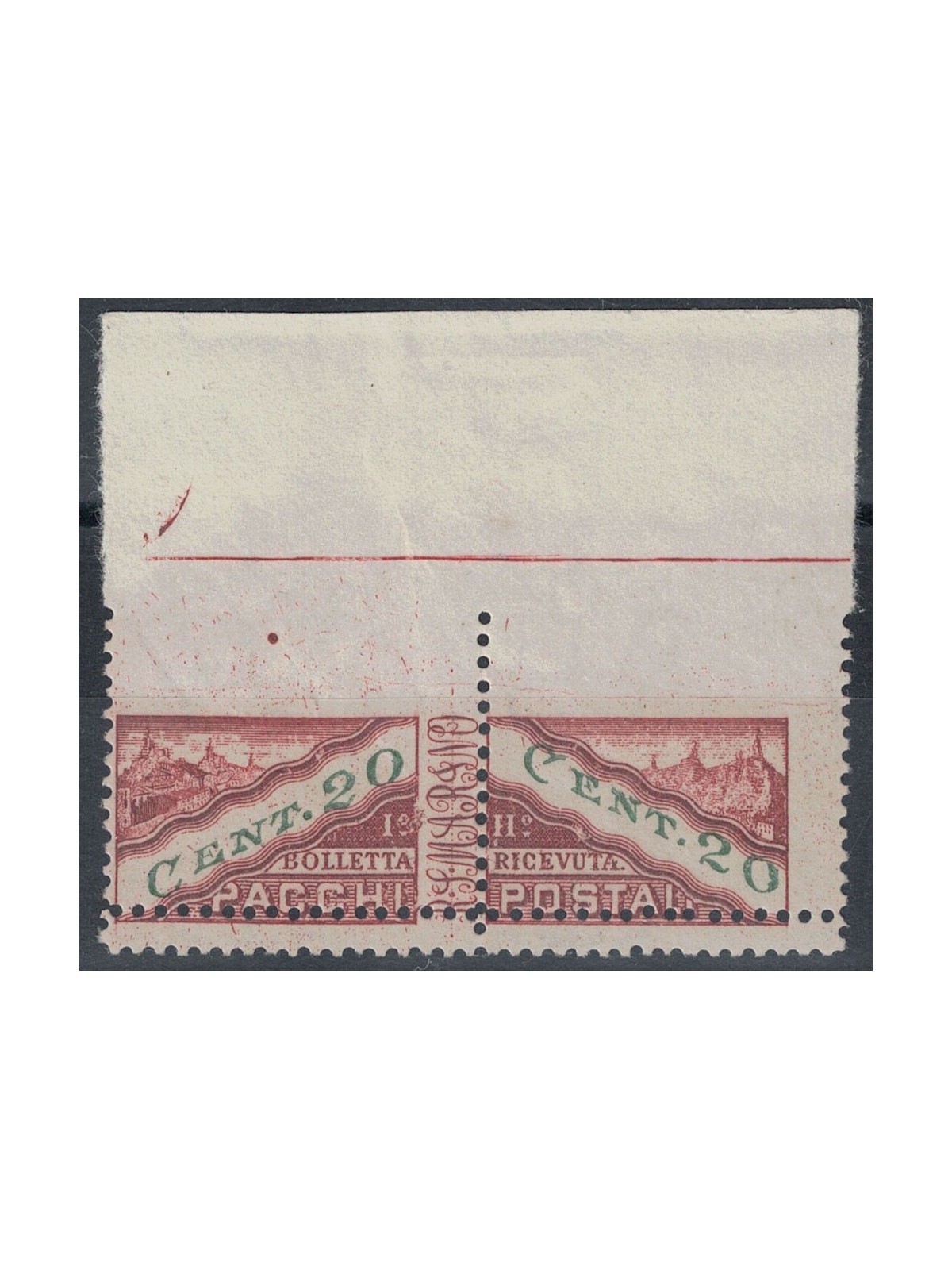 SAN MARINO 1945 Varietà 20c pacchi postali (nd + doppia dent.) MNH**