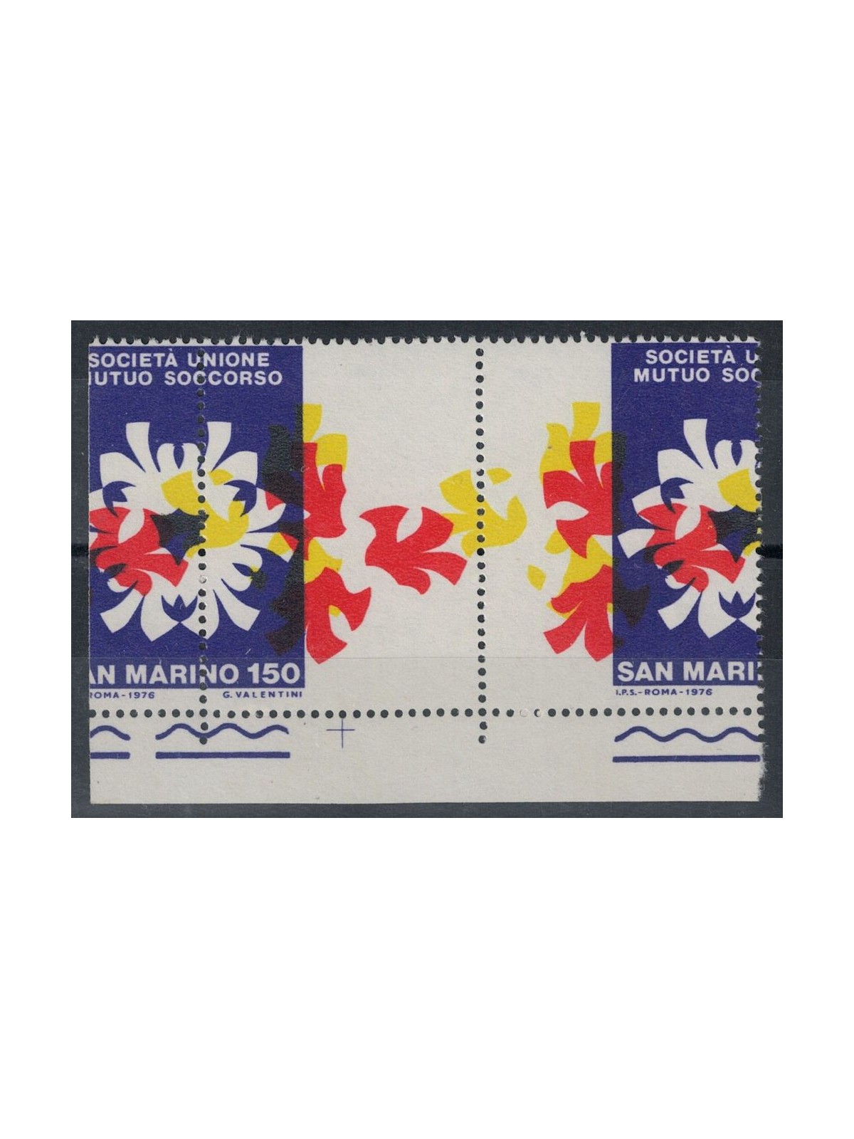 SAN MARINO 1976 Mutual Aid Variety (perforations and colors shifted) 2v MNH** ©