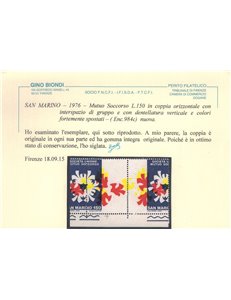 SAN MARINO 1976 Varietà Mutuo Soccorso (dent. e colori spostati) 2v MNH** ©