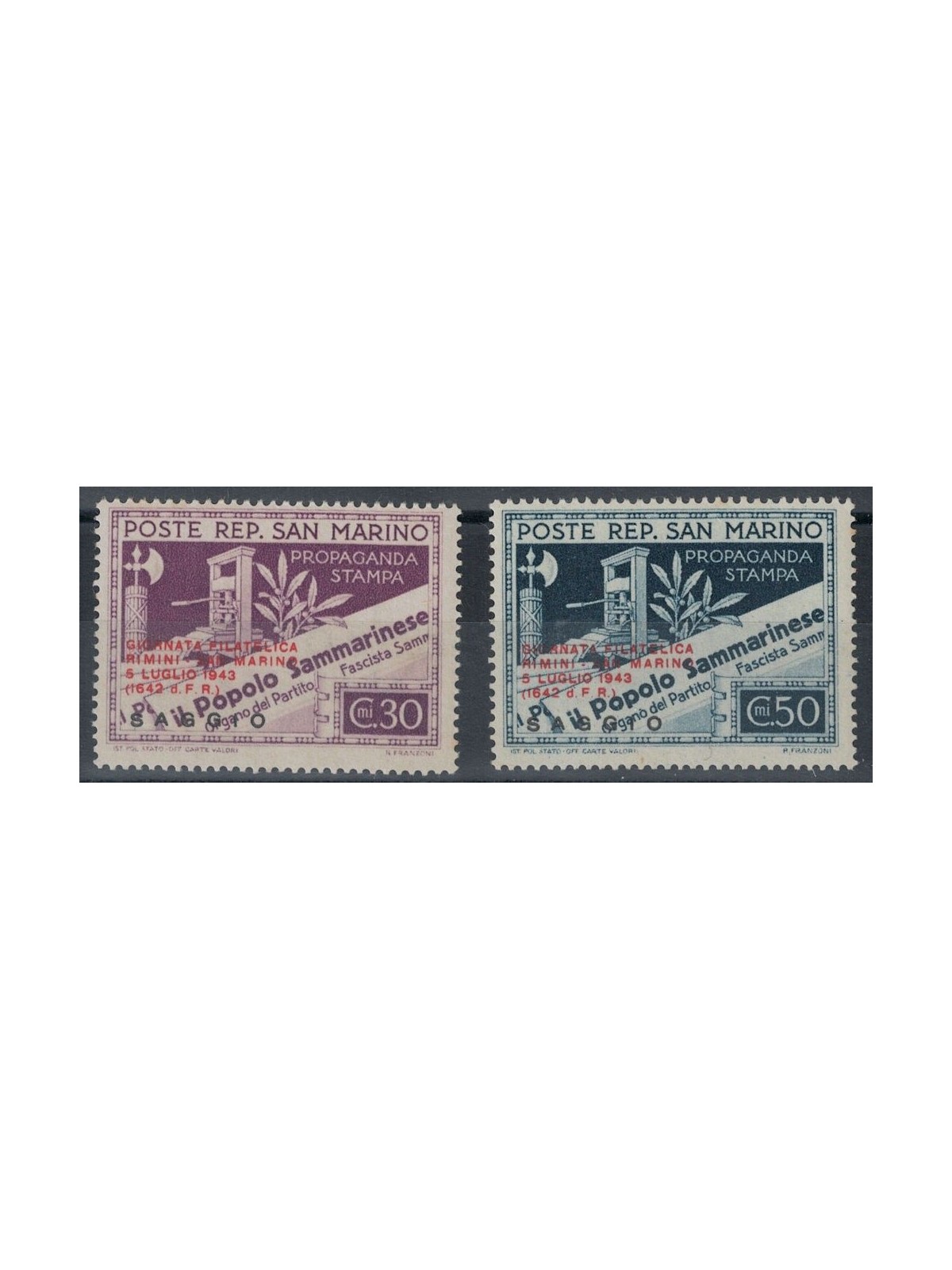 SAN MARINO 1943 Philatelic Day (Example) 2v MH*