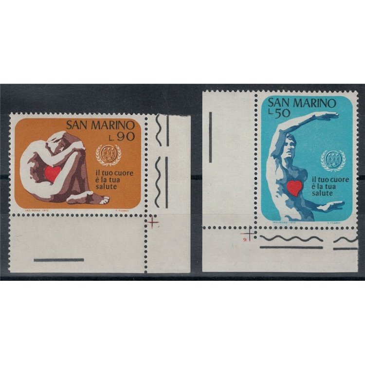 SAN MARINO 1972 Varietà Malattie Cardiovascolari (decalco cuore) 2v MNH** ©