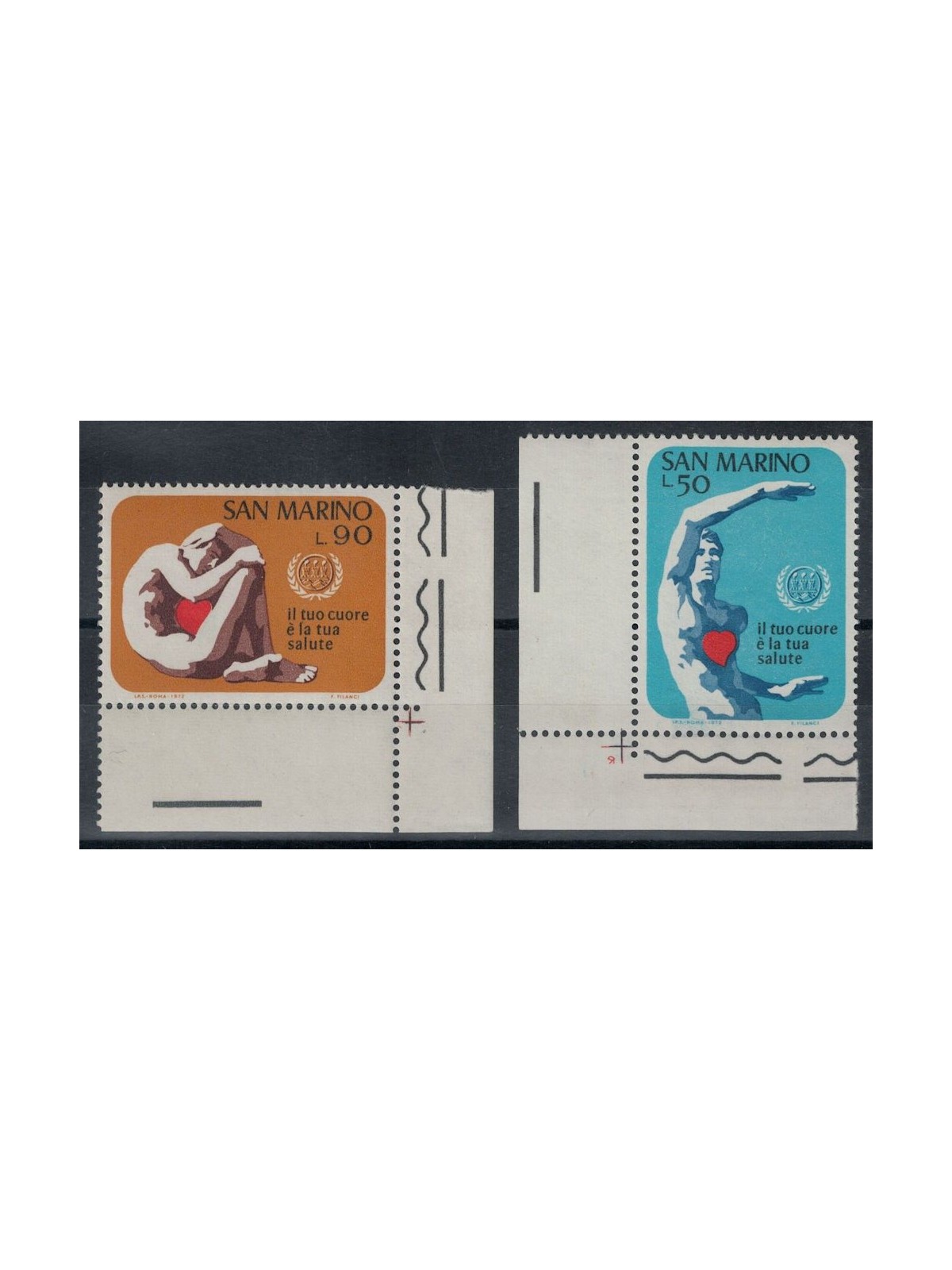 SAN MARINO 1972 Varietà Malattie Cardiovascolari (decalco cuore) 2v MNH** ©