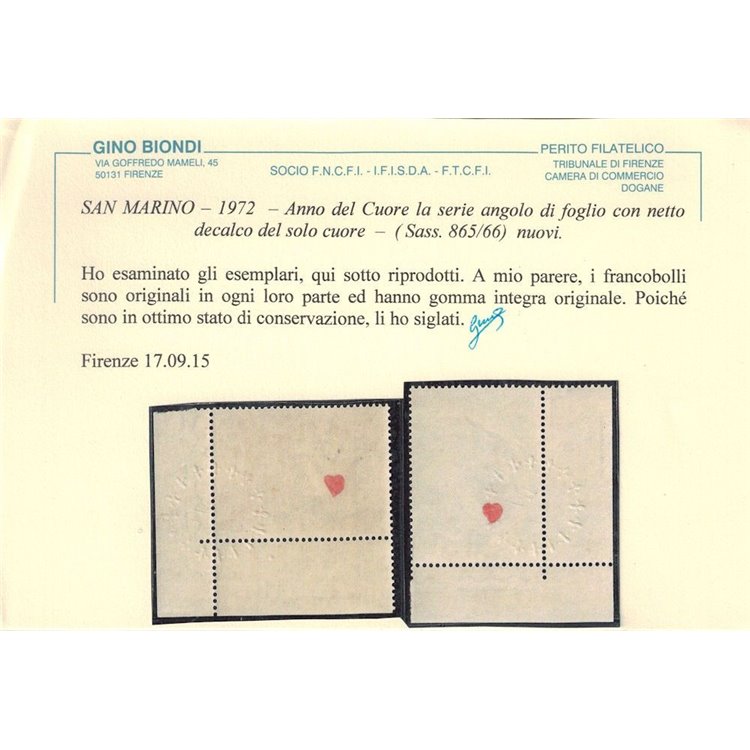 SAN MARINO 1972 Varietà Malattie Cardiovascolari (decalco cuore) 2v MNH** ©