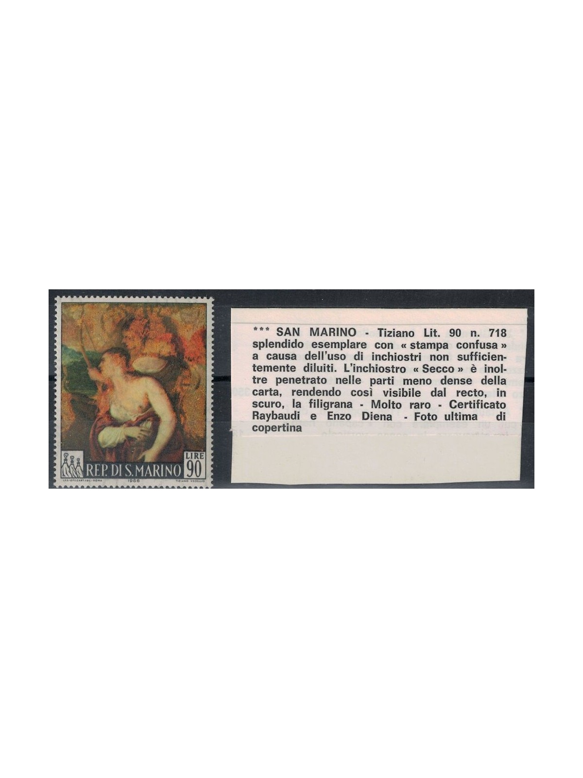 SAN MARINO 1966 Varietà £ 90 Tiziano (stampa confusa) MNH** ©