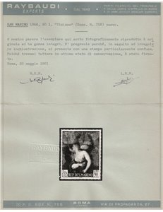 SAN MARINO 1966 Varietà ₤ 90 Tiziano (stampa confusa) MNH** ©