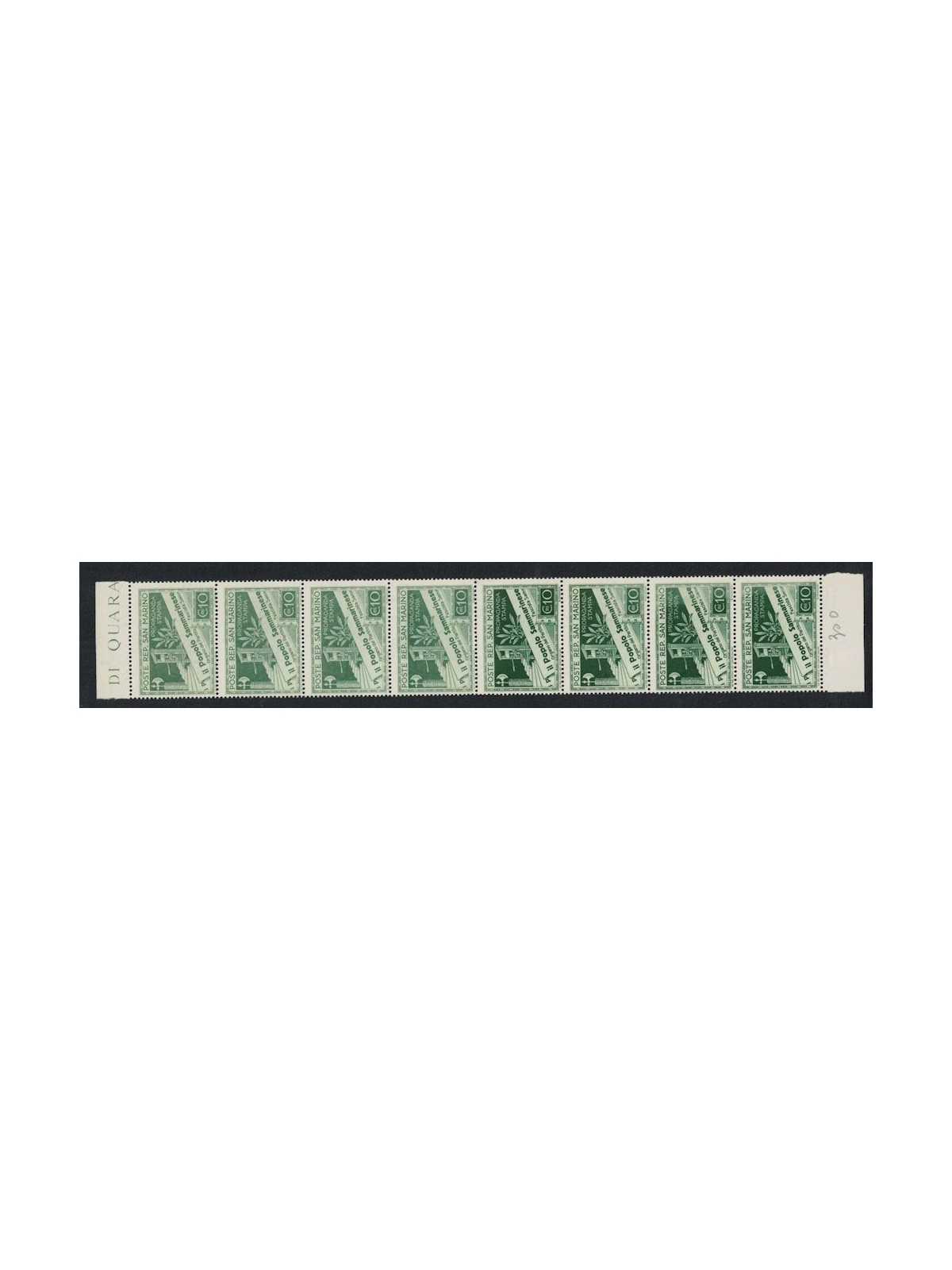SAN MARINO 1943 Varietà 10c Propaganda (evanescenza) 8v MNH**