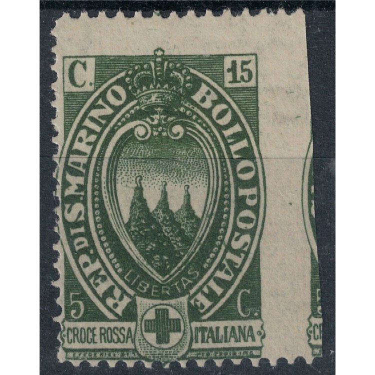 SAN MARINO 1923 Varietà 15c Croce Rossa (nd a dx) MNH** ©