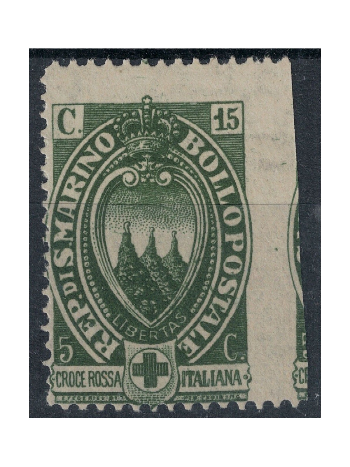 SAN MARINO 1923 Variety 15c Red Cross (nd on right) MNH** ©