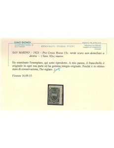 SAN MARINO 1923 Varietà 15c Croce Rossa (nd a dx) MNH** ©
