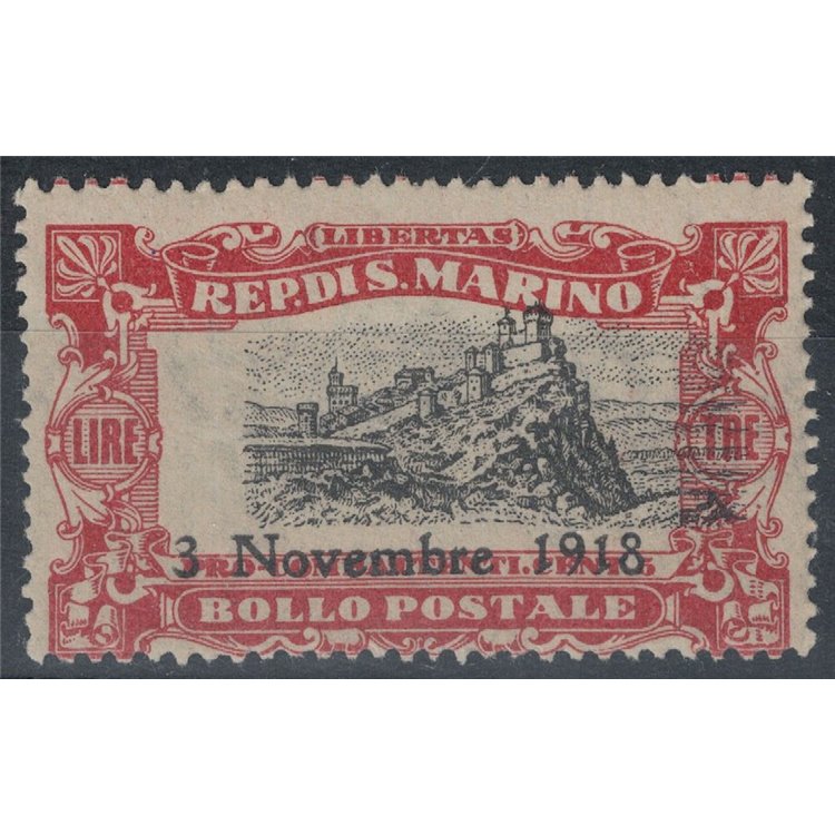 SAN MARINO 1918 Varietà £ 3 Vittoria (centro spostato) MNH**