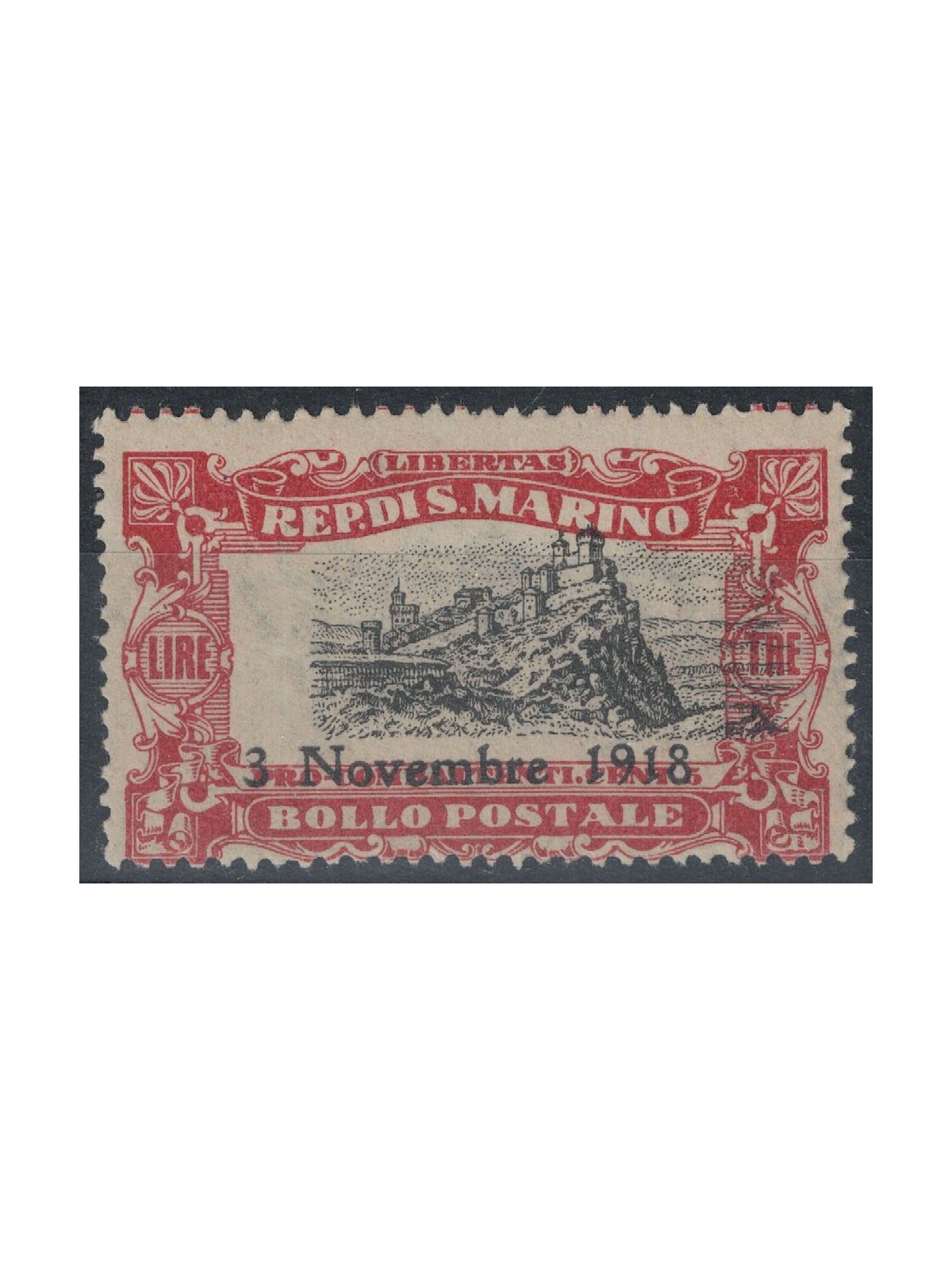 SAN MARINO 1918 Varietà £ 3 Vittoria (centro spostato) MNH**