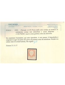 ITALIA REGNO 1926 Floreale ₤ 2,50 Prova cornice MNG ©