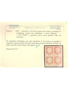 ITALIA REGNO 1926 Floreale ₤ 2,50 Prova cornice (quartina) MNG ©