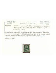 ITALIA RSI 1944 Varietà 25c Imperiale (scambi soprast. in col. div.) MNH** ©
