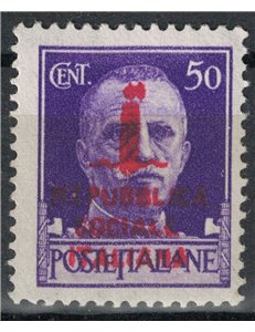 ITALY RSI 1944 Variety 50c Imperial (overprint exchanges div. col.) MNH** ©