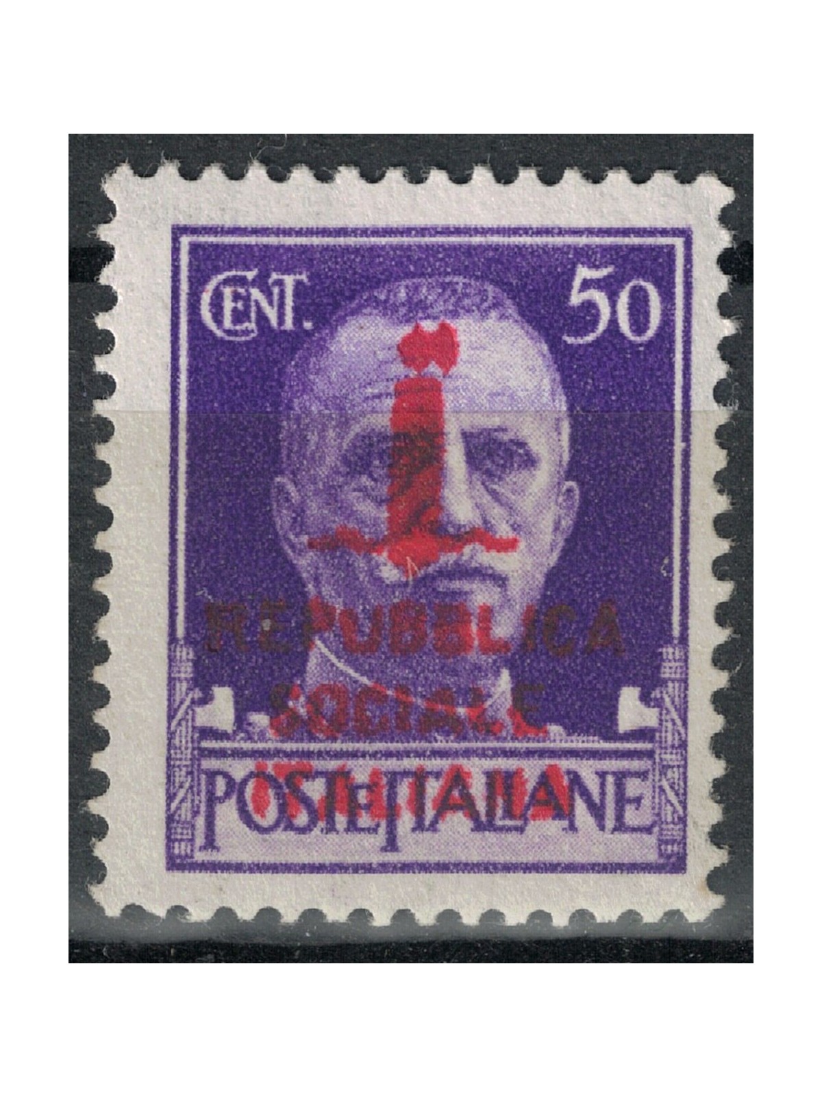 ITALY RSI 1944 Variety 50c Imperial (overprint exchanges div. col.) MNH** ©