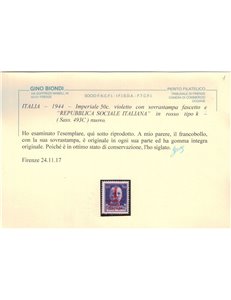 ITALIA RSI 1944 Varietà 50c Imperiale (scambi soprast. col. div.) MNH** ©