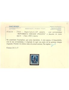 ITALIA RSI 1944 Varietà 1,25₤ Imperiale (scambi soprast. col. div.) MNH** ©