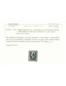 ITALIA RSI 1944 Saggio 15c Imperiale (soprast. fascio e testo) MNH** ©