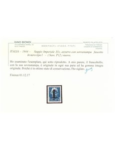 ITALIA RSI 1944 Saggio 35c Imperiale (soprast. fascio in nero) MNH** ©