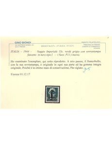 ITALIA RSI 1944 Saggio 15c Imperiale (soprast. fascio in nero) MNH** ©