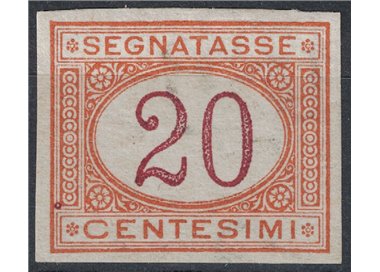 ITALIA REGNO 1890-94 Varietà Segnatasse 20c (non dentellato) MNH** ©