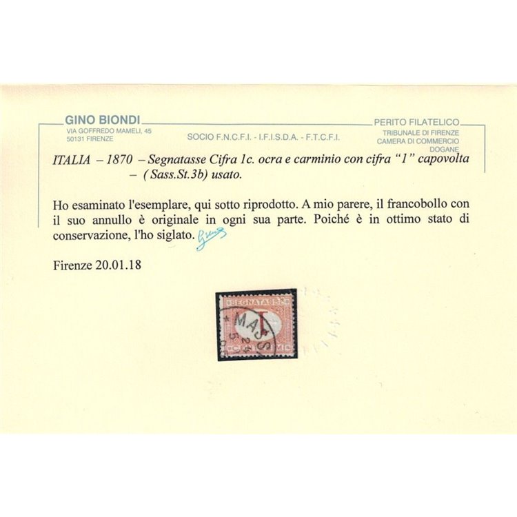 ITALIA REGNO 1870 Varietà Segnatasse 1c (cifra capovolta) us ©