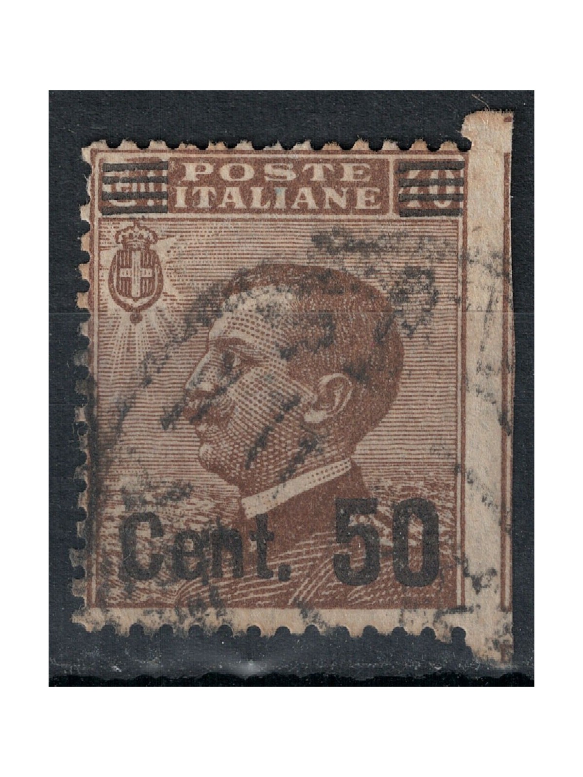 ITALIA REGNO 1923-27 Varietà 50c su 40c Michetti (nd a dx) us ©