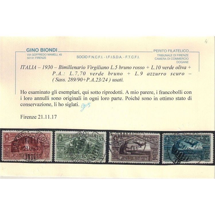 ITALIA REGNO 1930 Bimillenario Virgilio 13v us ©