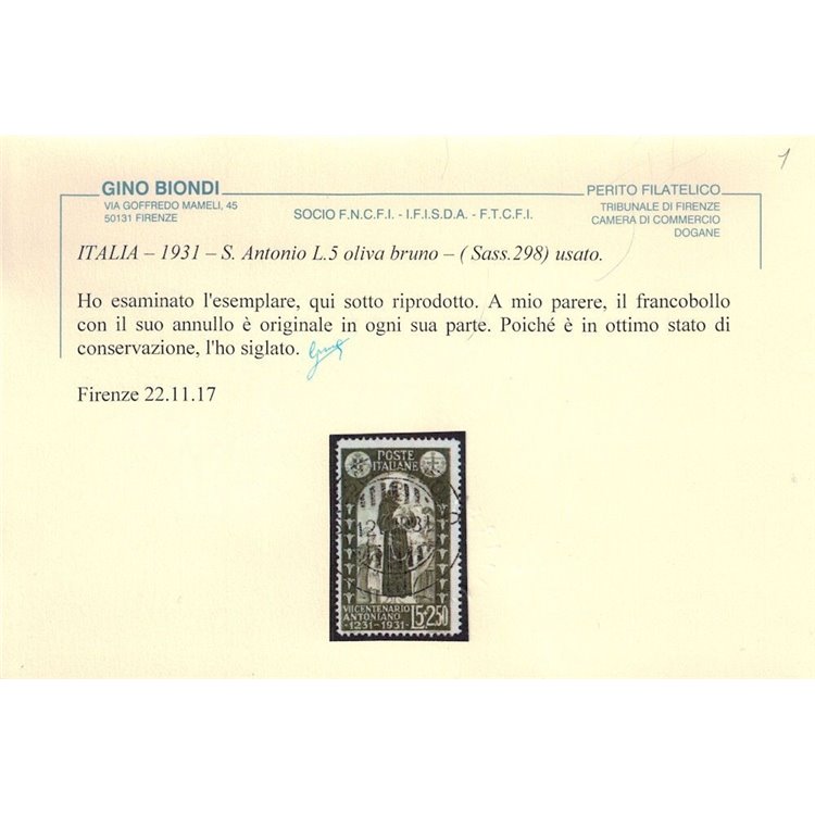 ITALIA REGNO 1931 Centenario S. Antonio 7v us ©