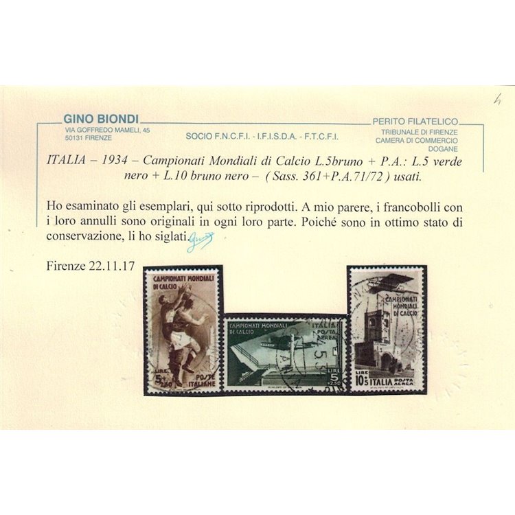 ITALIA REGNO 1934 Campionato di calcio 9v us ©