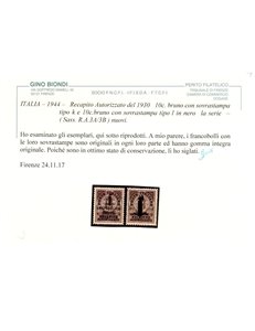 ITALIA RSI 1944 Recapito autorizzato (non emessi) 2v MNH** ©