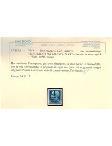 ITALIA RSI 1944 Varietà 1,25₤ Imperiale (scambi soprastampa) MNH** ©