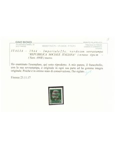 ITALIA RSI 1944 Varietà 25c Imperiale (scambi soprast.) MNH** ©