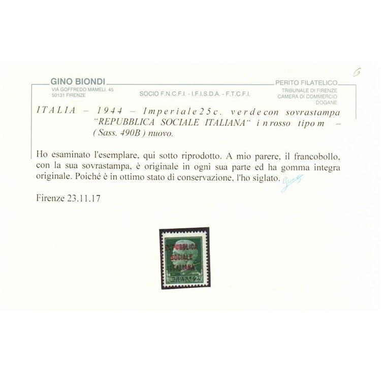 ITALIA RSI 1944 Varietà 25c Imperiale (scambi soprast.) MNH** ©