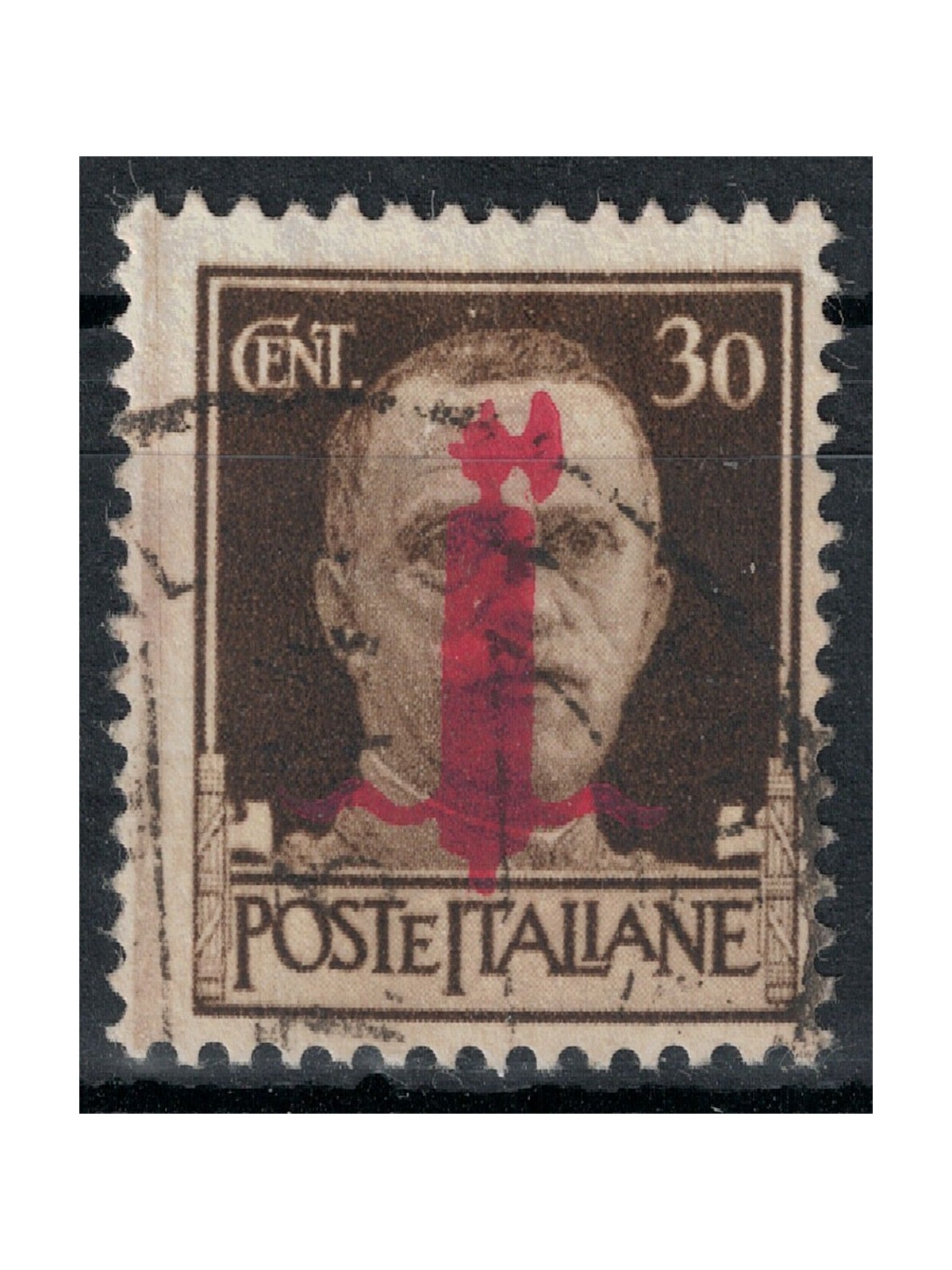 ITALY RSI 1944 Imperial 30c Florence (carmine lilac overlay) us ©