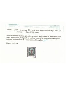 ITALIA RSI 1944 Varietà 25c Imperiale (doppia soprastampa) MNH** ©